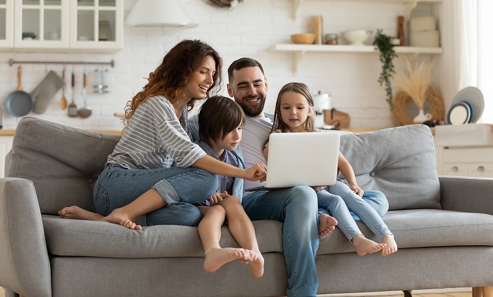 Happy family on couch